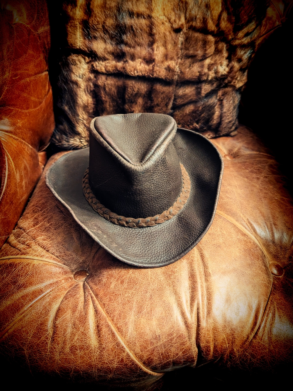 Brown Leather Western Cowboy Hat with Braided Band